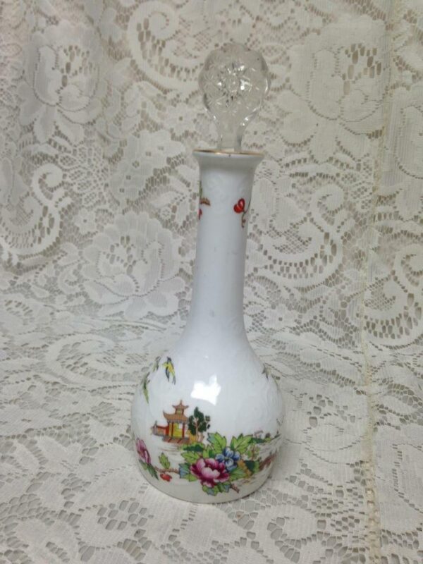 Vintage, Crown Staffordshire, Polychrome Gaudy Blue Willow Scent Bottle 7.5in T