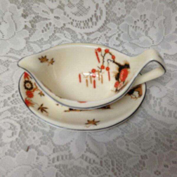 Vintage, Rare, Wedgwood, England,Variant,Gaudy Blue Willow 2pc Gravy-Sauce Boat
