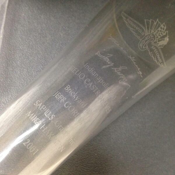 2001Tiffany Etched Glass-Indianapolis Motor Speedway Castroneves-Gordon-Hakkinen