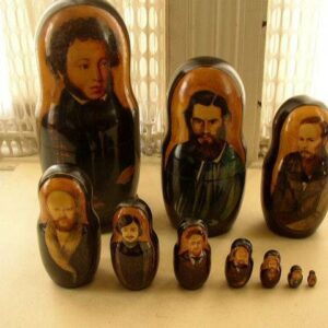 Handpainted, High End Set of 10pc Nesting Dolls- Russia’s Famous Poets- Authors