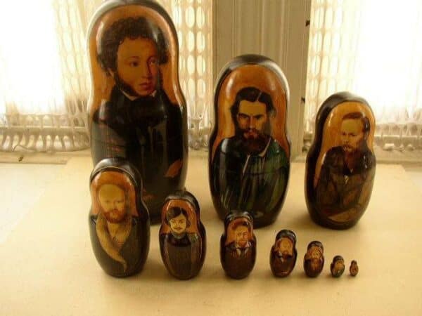 Handpainted, High End Set of 10pc Nesting Dolls- Russia’s Famous Poets- Authors