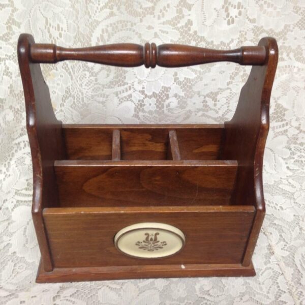 Vintage, Wooden Utensil Caddy 10in x 9.5in x 6.5in
