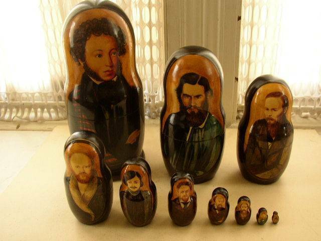 Handpainted, High End Set of 10pc Nesting Dolls- Russia’s Famous Poets- Authors