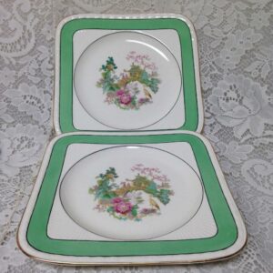 Vintage, Rare, Myott, England,Variant 2pc Green Trim Gaudy Blue Willow 8in Plate