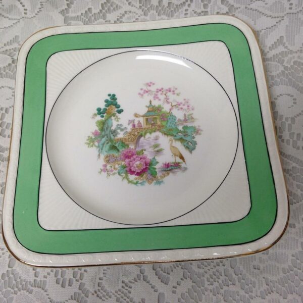 Vintage, Rare, Myott, England,Variant 2pc Green Trim Gaudy Blue Willow 8in Plate