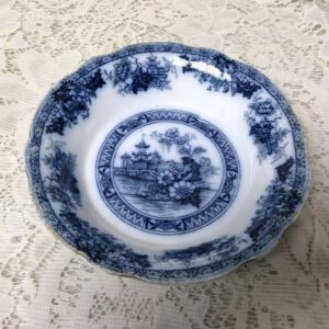 Antique, Rare, Yeddo, England, Variant Flow Blue Willow 5.5in Dessert Bowl