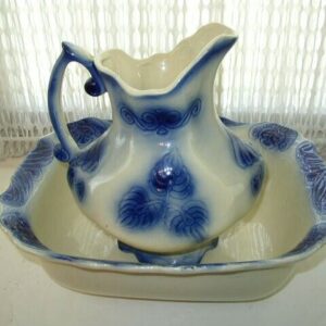 Vintage, Rare, Large, Flow Blue Pitcher and Bowl Set