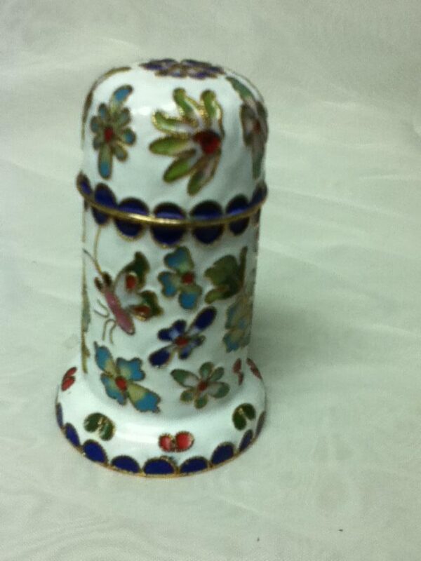 Vintage, Enamel, Cloissone Style White Cigarette-Toothpick Box 3.5in x 2in