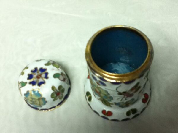 Vintage, Enamel, Cloissone Style White Cigarette-Toothpick Box 3.5in x 2in