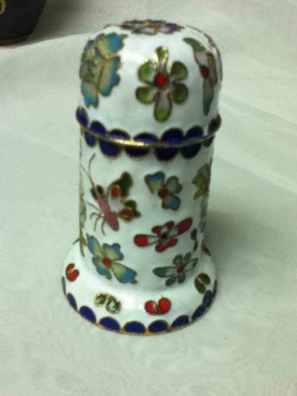 Vintage, Enamel, Cloissone Style White Cigarette-Toothpick Box 3.5in x 2in