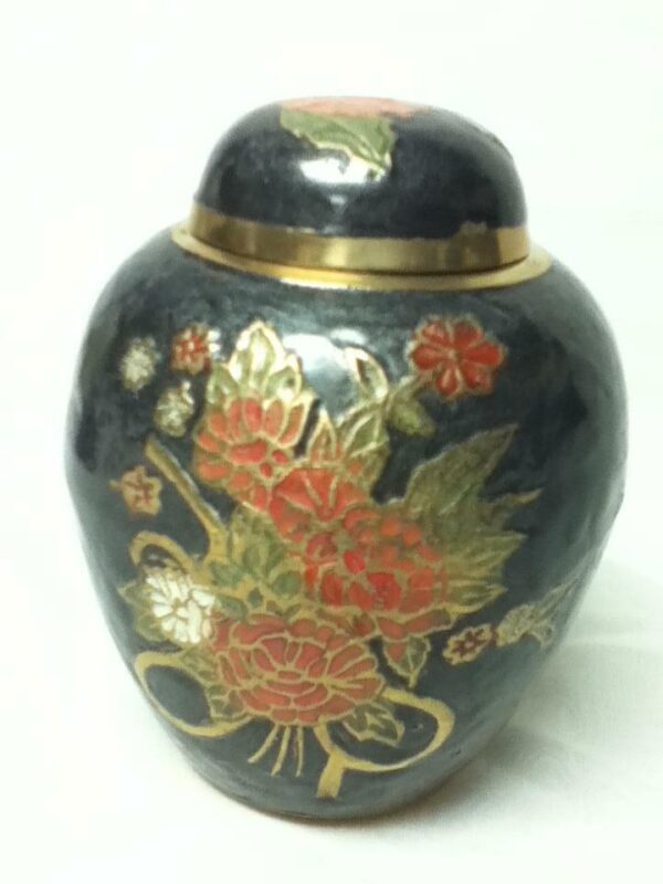 Vintage, Beautiful, 5.5in x 4.5in Red Floral Cloissone’ Jar