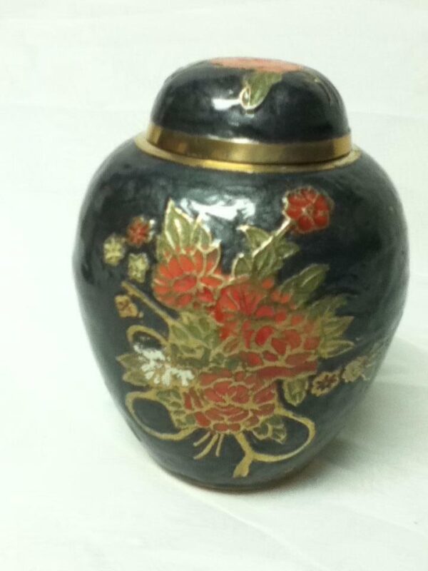 Vintage, Beautiful, 5.5in x 4.5in Red Floral Cloissone’ Jar