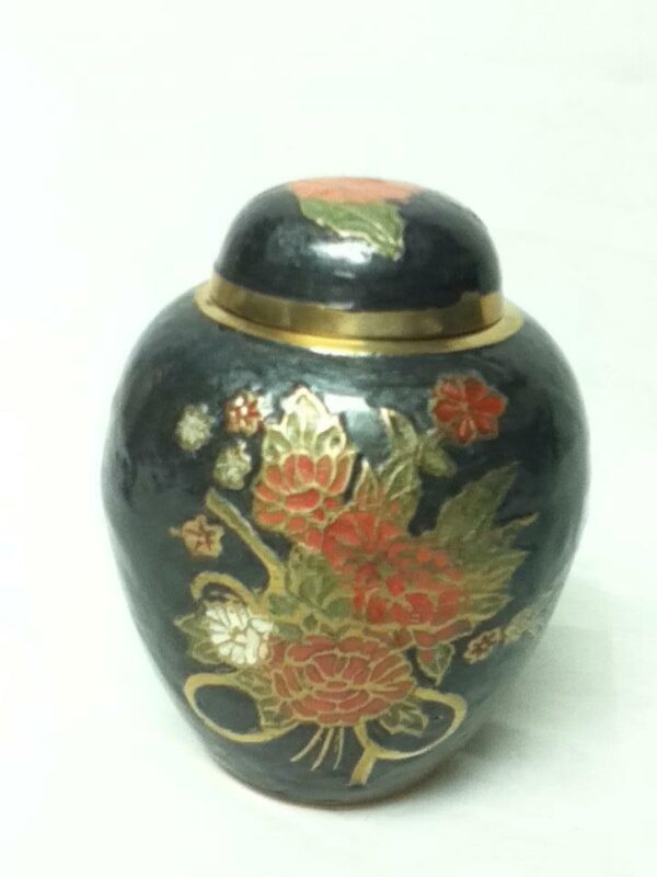 Vintage, Beautiful, 5.5in x 4.5in Red Floral Cloissone’ Jar