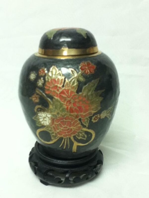 Vintage, Beautiful, 5.5in x 4.5in Red Floral Cloissone’ Jar