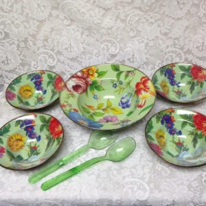 MacKenzie Childs Green Flower Market, 5pc Set-Pasta, Salad or Soup Bowl