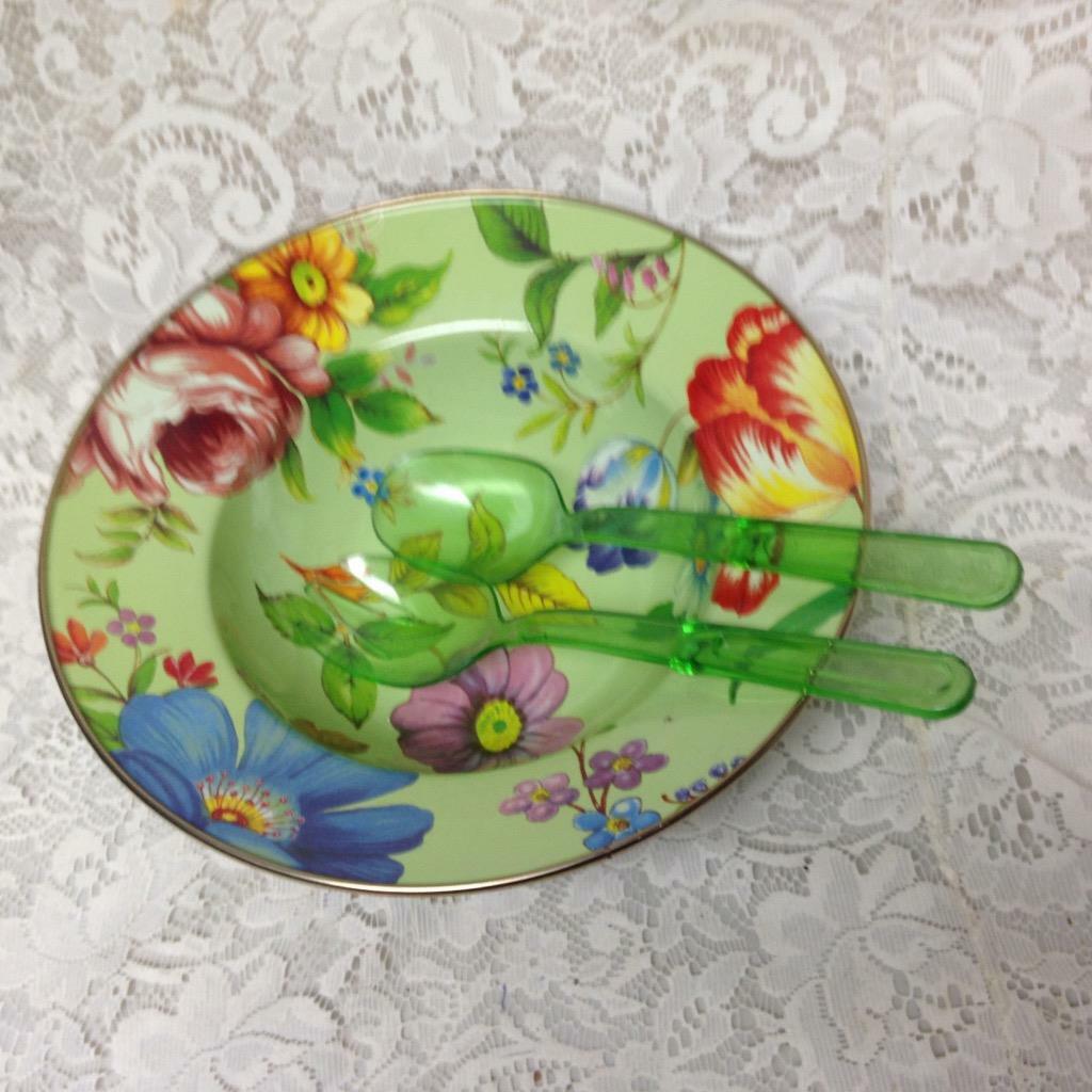 MacKenzie Childs Green Flower Market, 5pc Set-Pasta, Salad or Soup Bowl