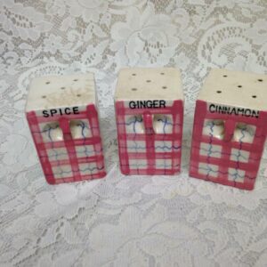 Vintage, Japan, 3pc Pink Plaid Shaker Set