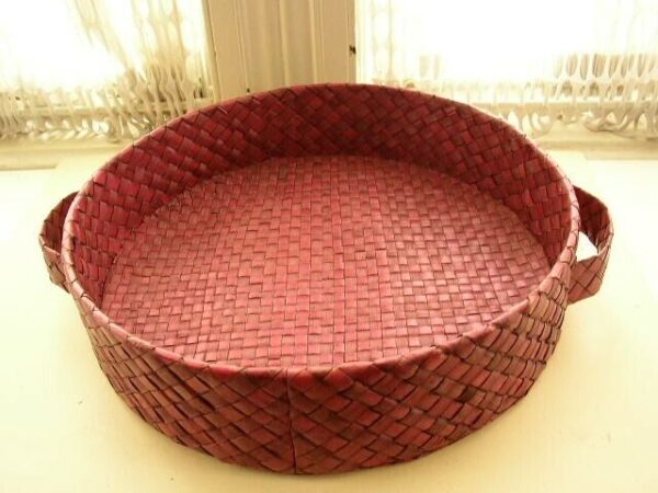 Handcrafted, Burgundy 2-Handled 15" Wide Fruit Basket with Decorative Balls