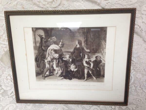 Antique 19th C Rare Etching-1266 Arrest of Queen Helene by Carolous of Anjou