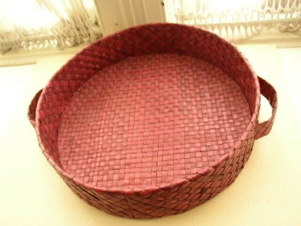 Handcrafted, Burgundy 2-Handled 15" Wide Fruit Basket with Decorative Balls