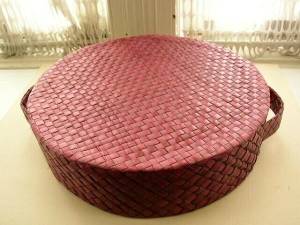 Handcrafted, Burgundy 2-Handled 15" Wide Fruit Basket with Decorative Balls