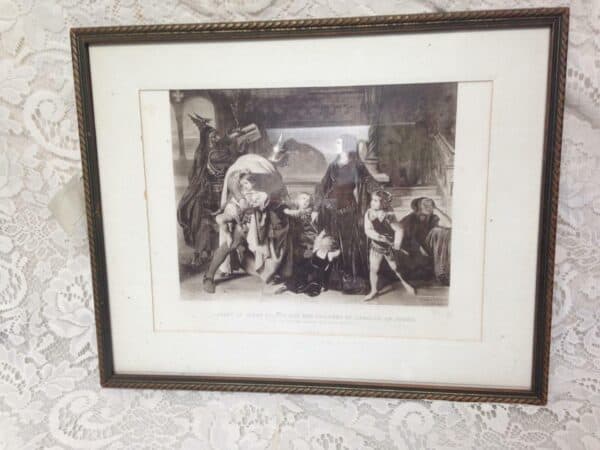 Antique 19th C Rare Etching-1266 Arrest of Queen Helene by Carolous of Anjou