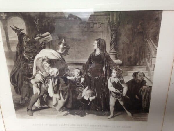 Antique 19th C Rare Etching-1266 Arrest of Queen Helene by Carolous of Anjou