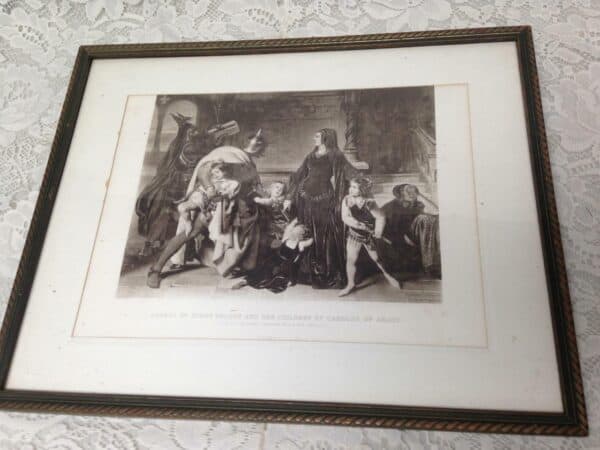 Antique 19th C Rare Etching-1266 Arrest of Queen Helene by Carolous of Anjou