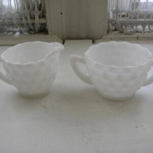 Vintage, Hazel Glass, 2-pc Set, Milk Glass Sugar and Creamer