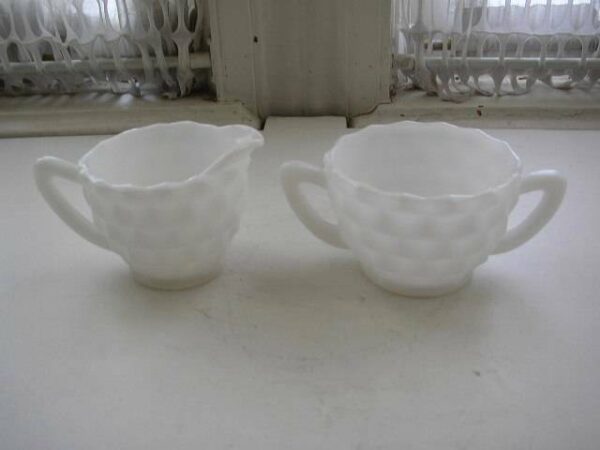 Vintage, Hazel Glass, 2-pc Set, Milk Glass Sugar and Creamer