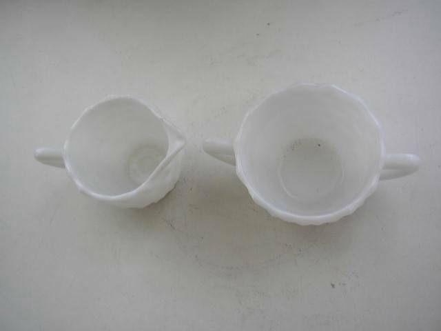 Vintage, Hazel Glass, 2-pc Set, Milk Glass Sugar and Creamer