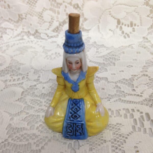 Vintage, Germany, 2pc Lady in Yellow Ceramic Snuff Bottle 3.5in H