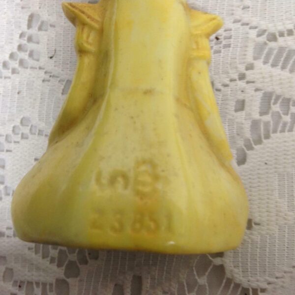 Vintage, Germany, 2pc Lady in Yellow Ceramic Snuff Bottle 3.5in H