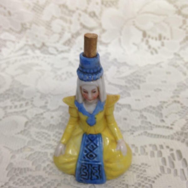 Vintage, Germany, 2pc Lady in Yellow Ceramic Snuff Bottle 3.5in H