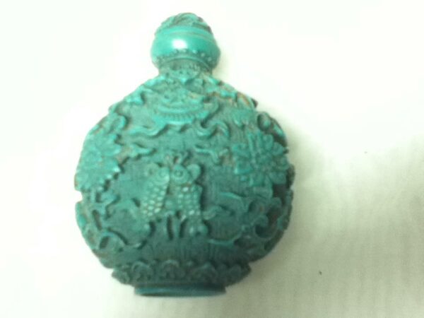 Vintage, 2pc Rounded Turquoise Snuff Bottle 3in x 2.5in x 1.5in