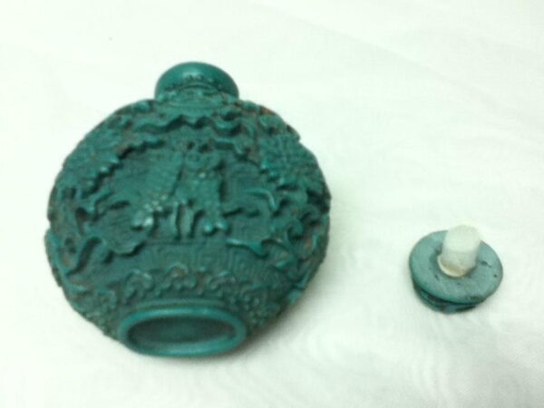 Vintage, 2pc Rounded Turquoise Snuff Bottle 3in x 2.5in x 1.5in