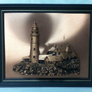 Vintage, Beautiful, Framed Lighthouse Copper Artwork, 16in L x 13.5in W