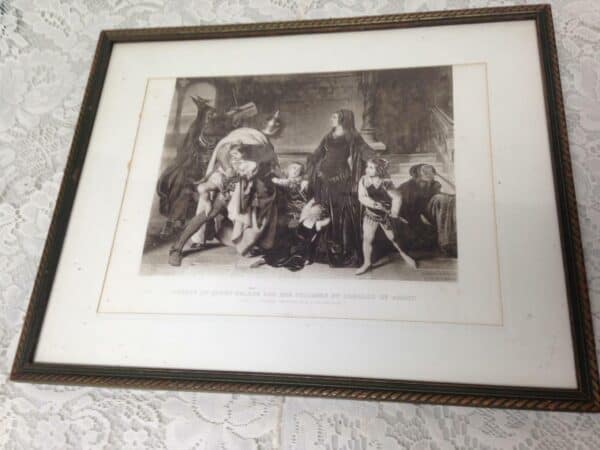 Antique 19th C Rare Etching-1266 Arrest of Queen Helene by Carolous of Anjou