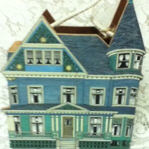 Vintage, Blue Victorian House Wooden Bills or Mail Box 9.5in x 8in x 2in