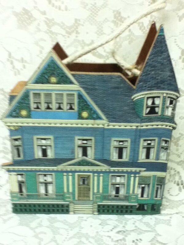 Vintage, Blue Victorian House Wooden Bills or Mail Box 9.5in x 8in x 2in