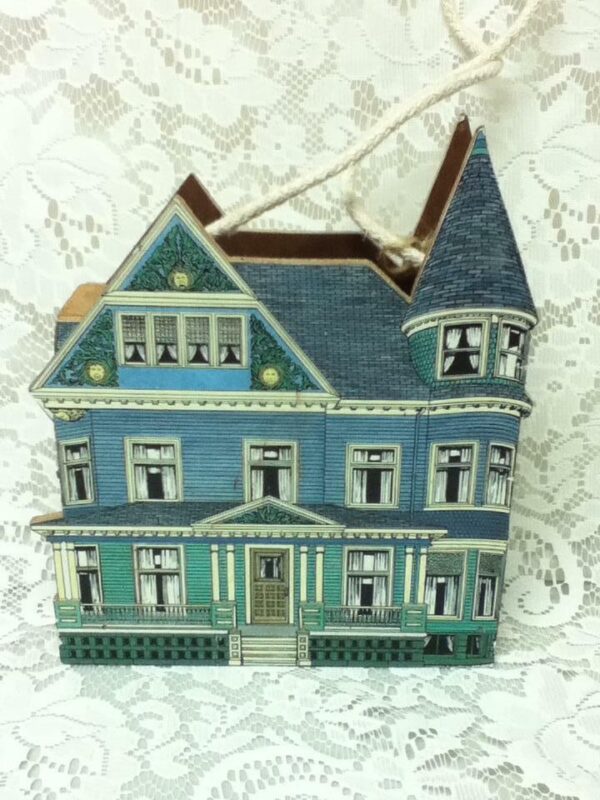 Vintage, Blue Victorian House Wooden Bills or Mail Box 9.5in x 8in x 2in