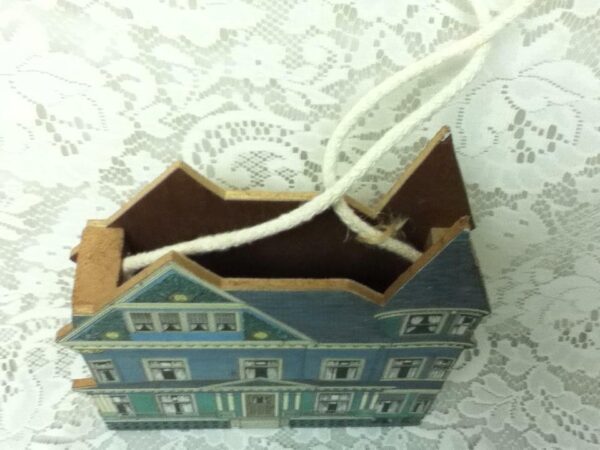 Vintage, Blue Victorian House Wooden Bills or Mail Box 9.5in x 8in x 2in