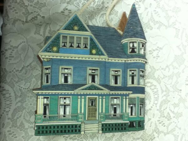 Vintage, Blue Victorian House Wooden Bills or Mail Box 9.5in x 8in x 2in