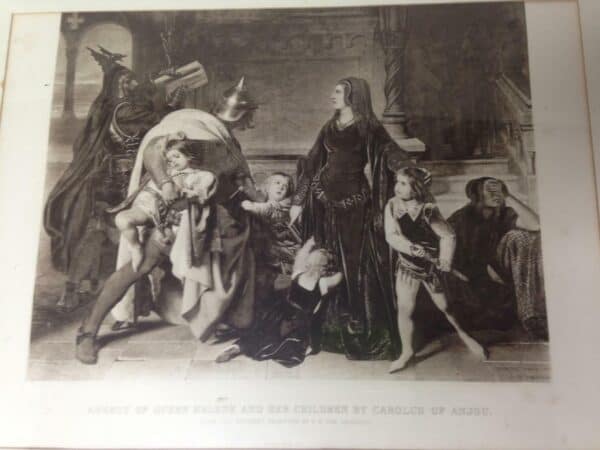 Antique 19th C Rare Etching-1266 Arrest of Queen Helene by Carolous of Anjou