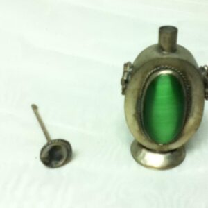 Vintage, Green and Silver Tone Snuff Bottle 2.5in H x 1.5in W