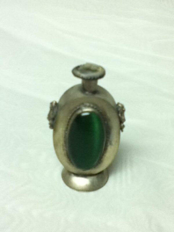 Vintage, Green and Silver Tone Snuff Bottle 2.5in H x 1.5in W