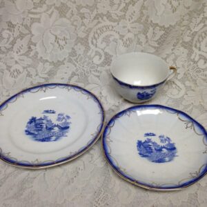 Vintage, Limoges USA Flow Blue Willow Trio Tea Set (#2)