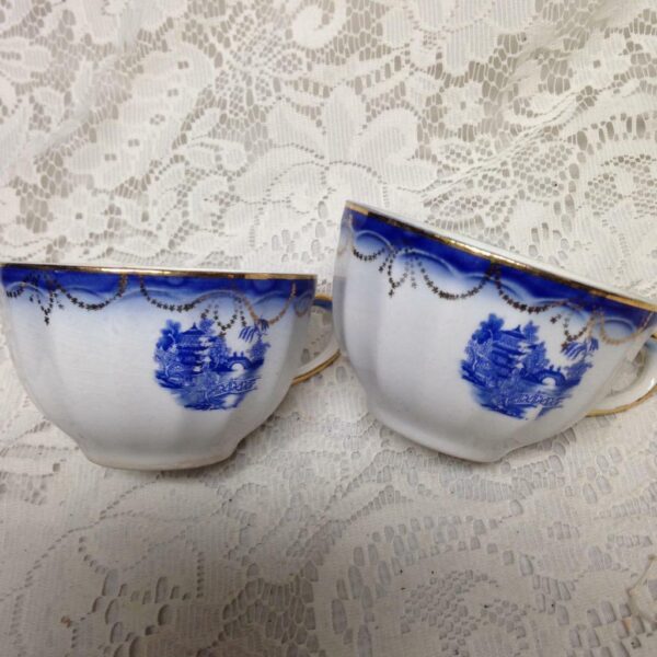 Vintage, Limoges USA Flow Blue Willow 6pc Trio Tea Set