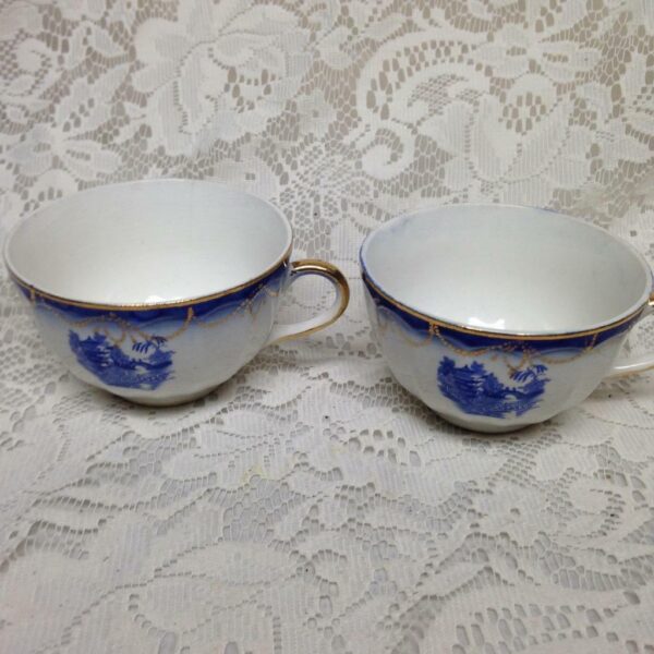 Vintage, Limoges USA Flow Blue Willow 6pc Trio Tea Set