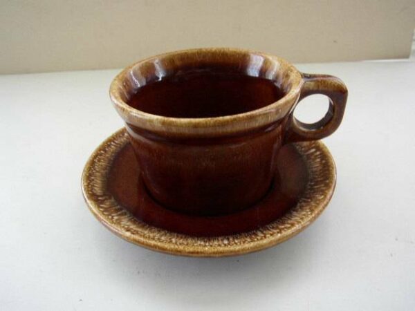 Vintage Set, Hull Brown Glazed Stoneware Cup and Saucer (B)